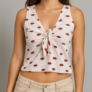 Y2K Kiss Lips Knot-Front Baby Tee Tank